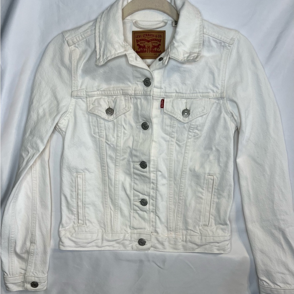 Levi's Denim Jacket Women's XS White Button Pockets Collared 100% Cotton Trucker